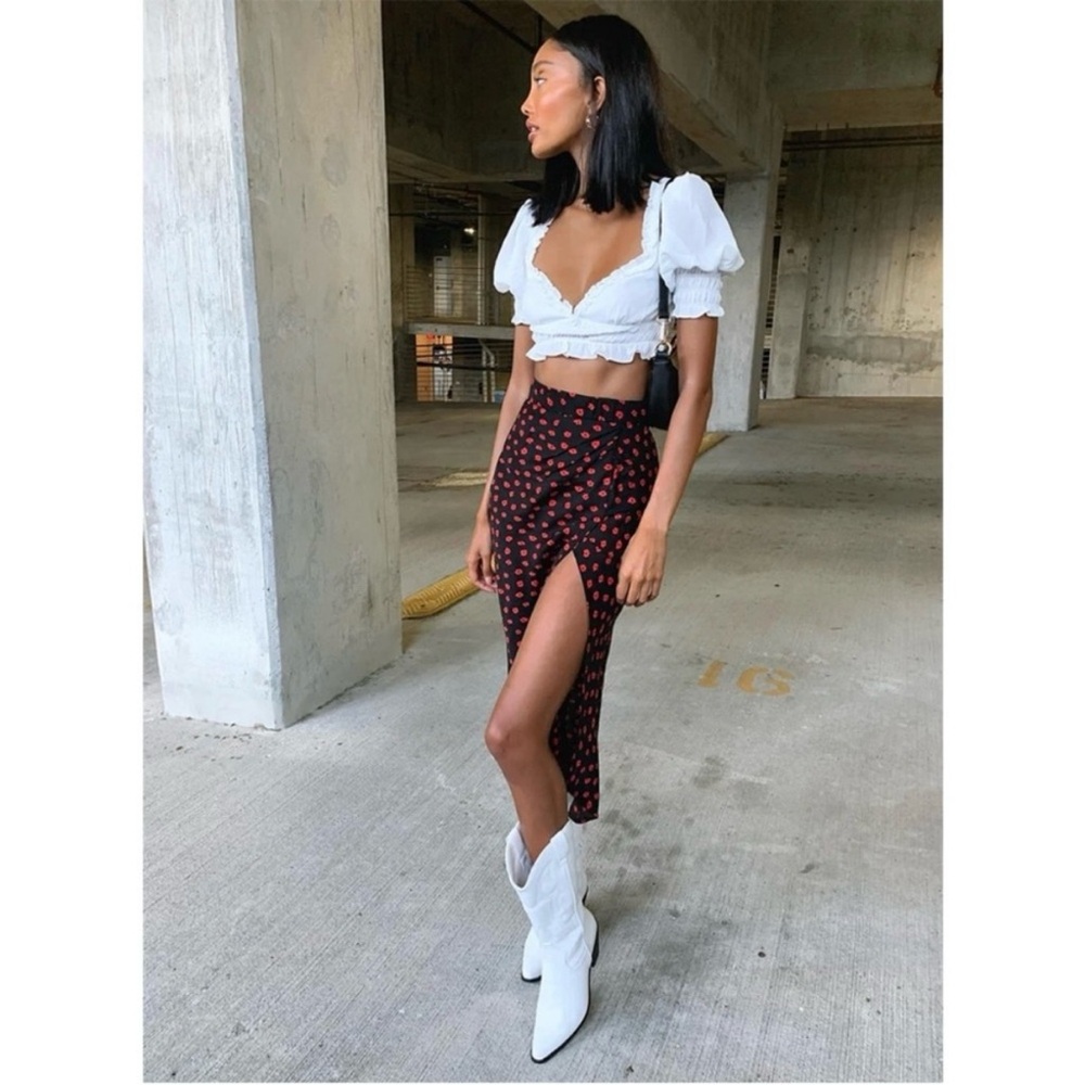 Floral Black and Red Skirt - princess polly